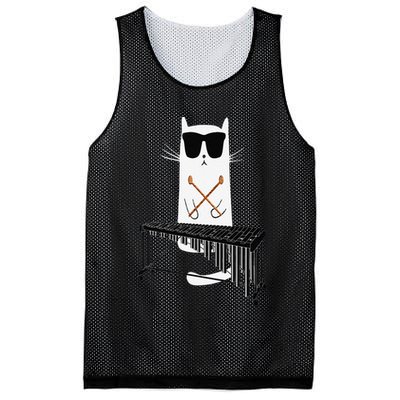Funny Cat Wearing Sunglasses Playing Marimba Mesh Reversible Basketball Jersey Tank