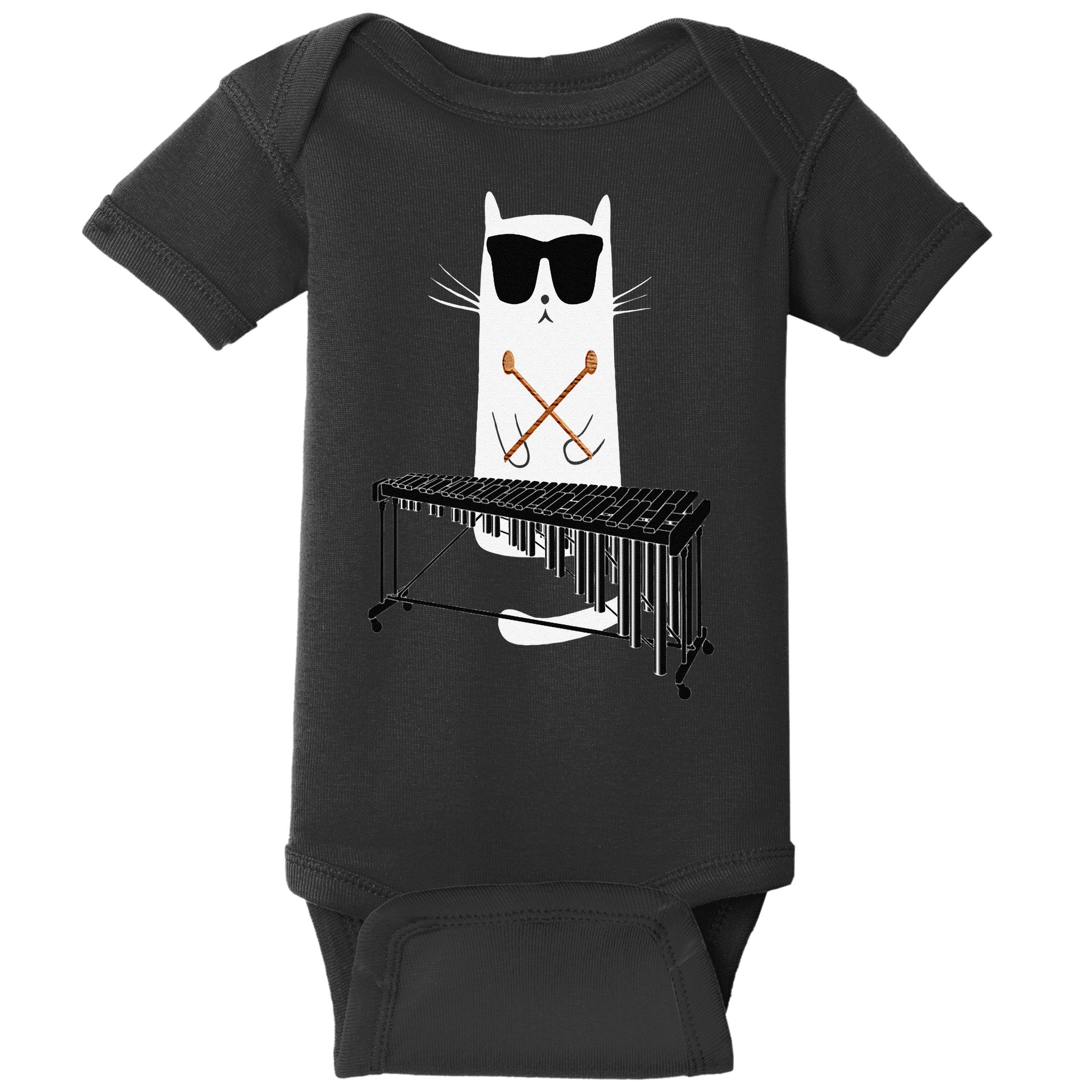 Funny Cat Wearing Sunglasses Playing Marimba Baby Bodysuit