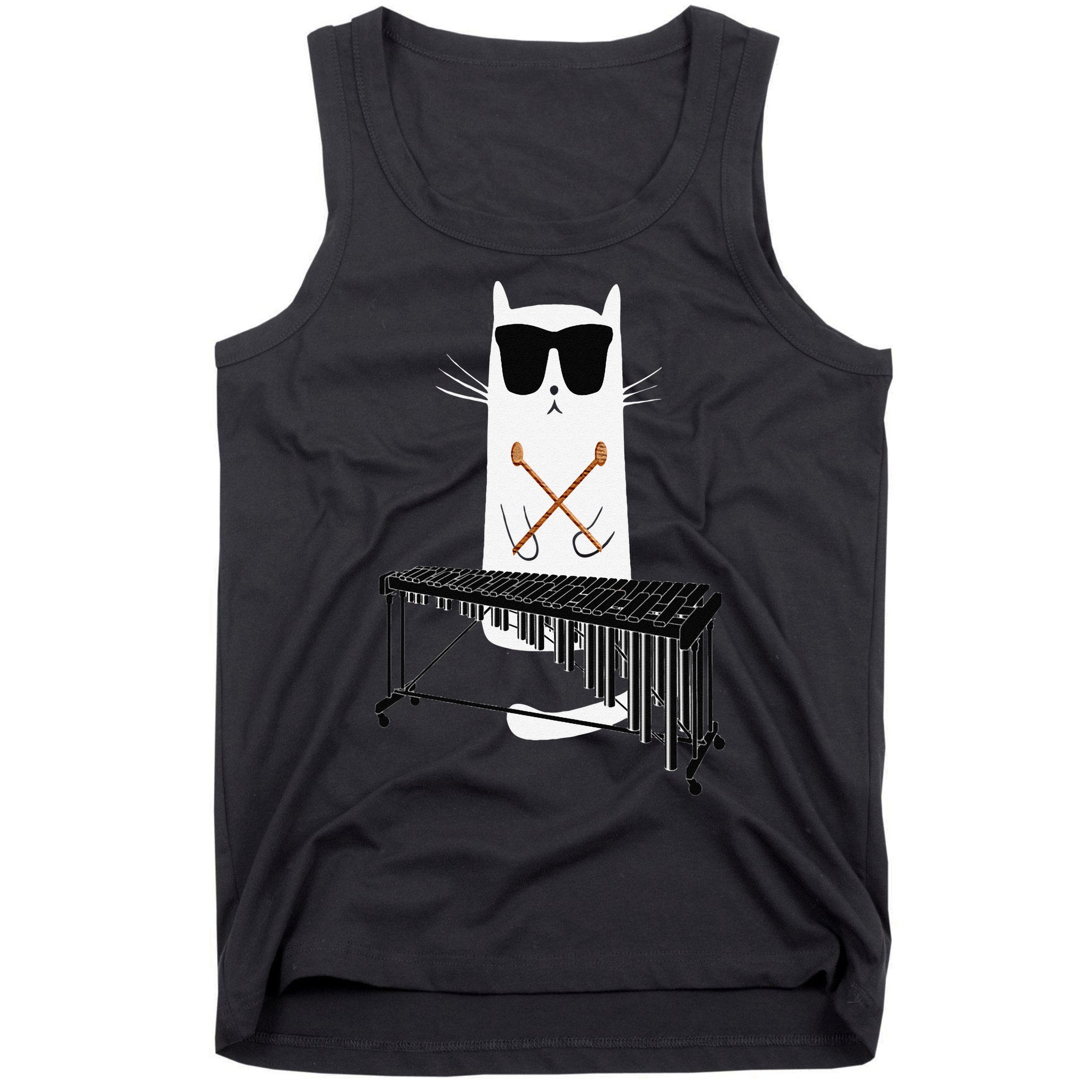 Funny Cat Wearing Sunglasses Playing Marimba Tank Top