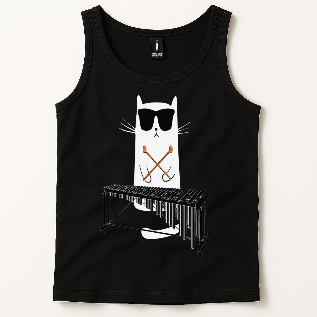 Funny Cat Wearing Sunglasses Playing Marimba Tank Top