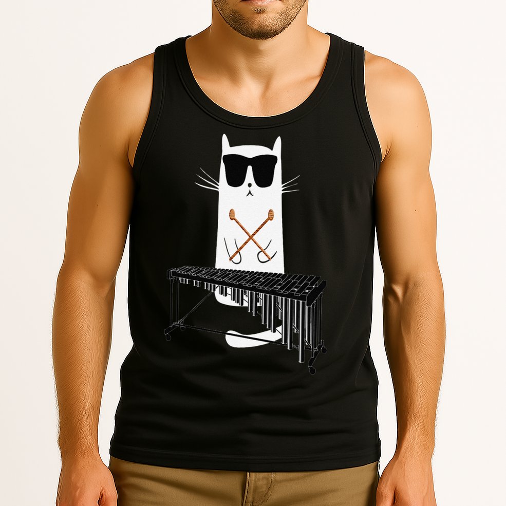 Funny Cat Wearing Sunglasses Playing Marimba Tank Top