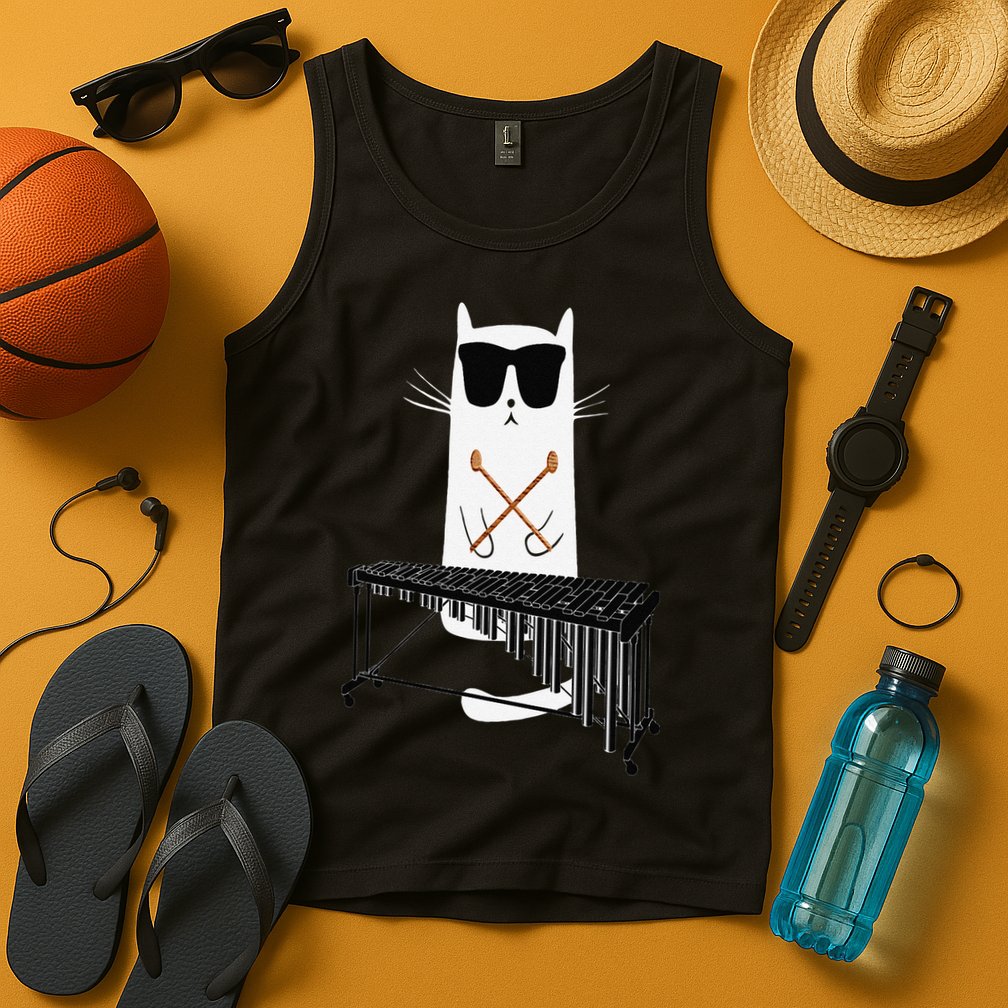Funny Cat Wearing Sunglasses Playing Marimba Tank Top