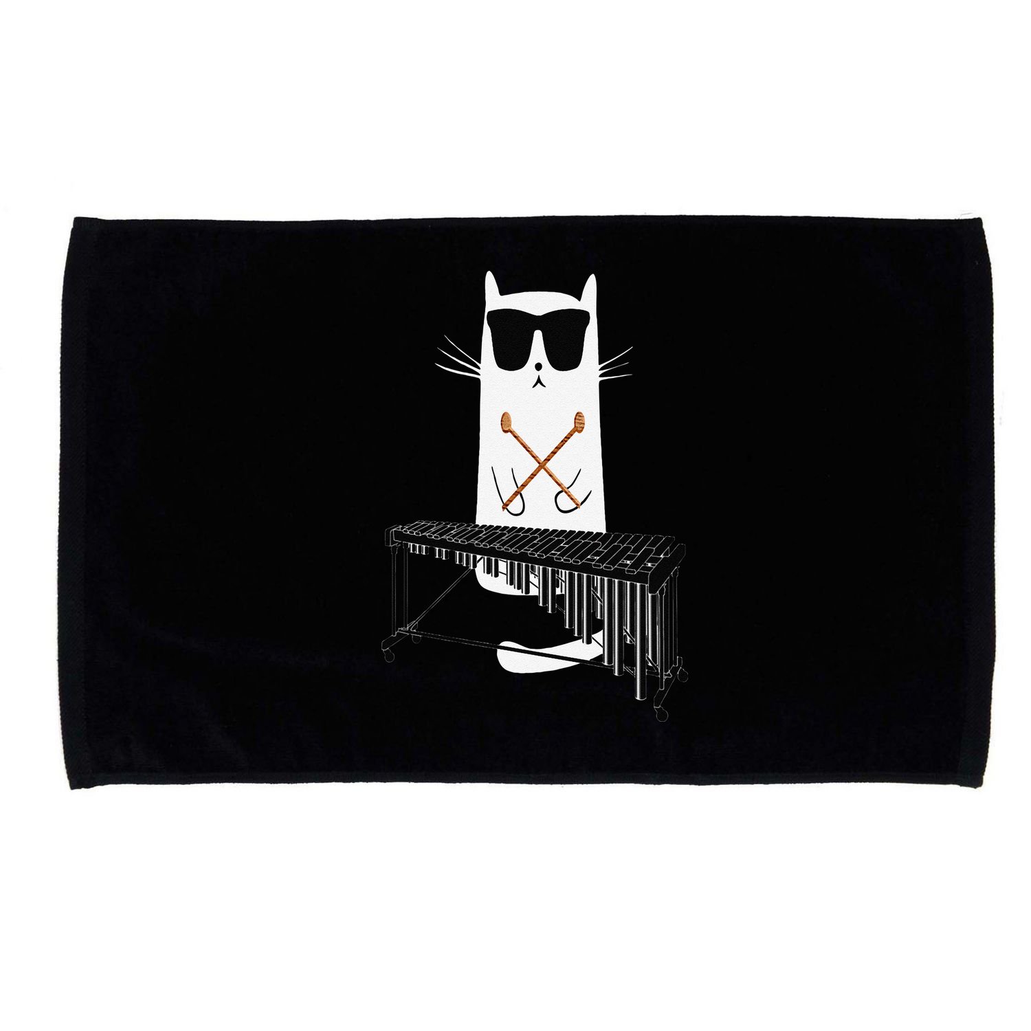 Funny Cat Wearing Sunglasses Playing Marimba Microfiber Hand Towel