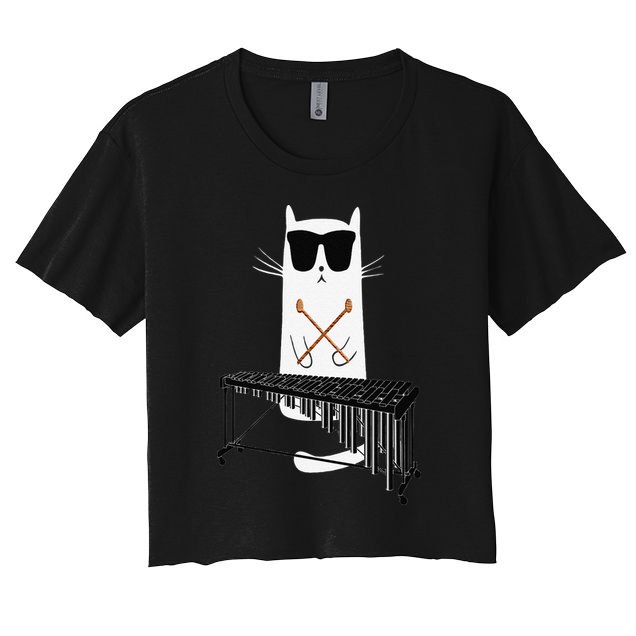 Funny Cat Wearing Sunglasses Playing Marimba Crop Top