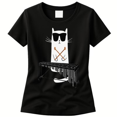 Funny Cat Wearing Sunglasses Playing Marimba Womens T-Shirt