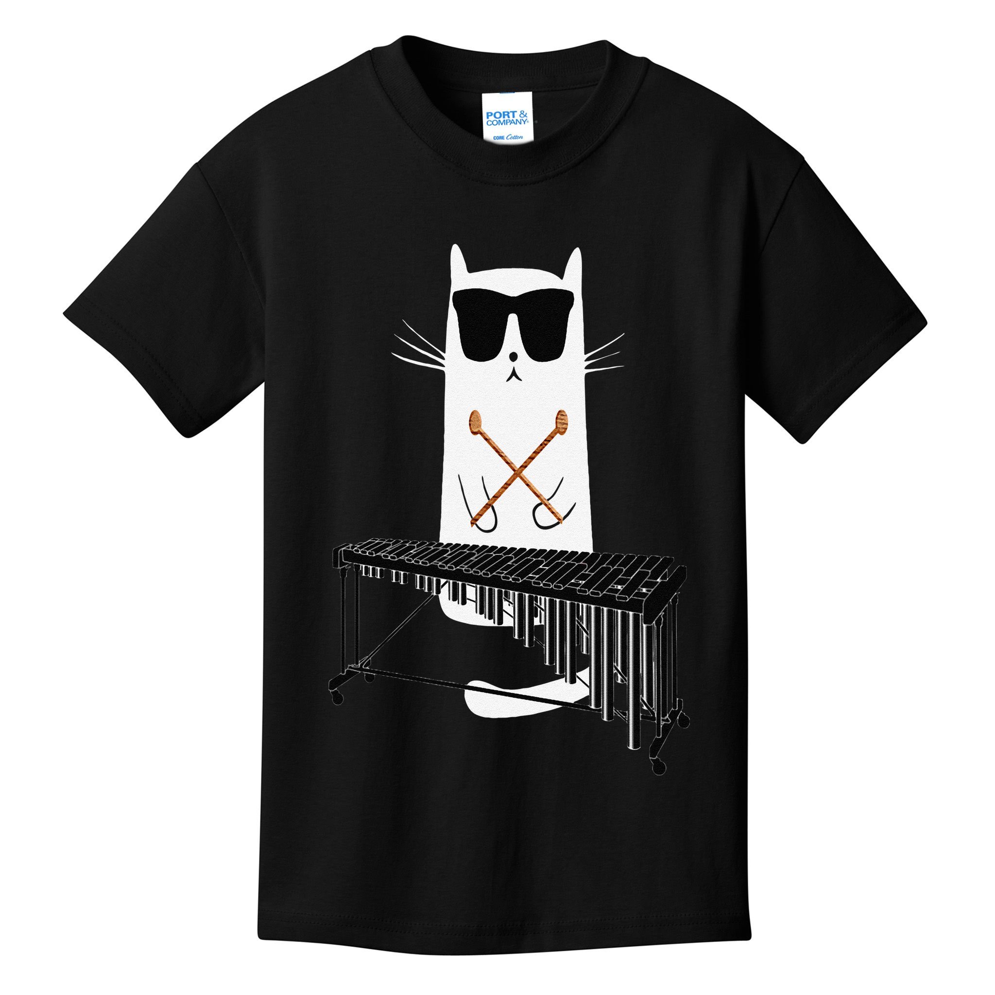 Funny Cat Wearing Sunglasses Playing Marimba Kids T-Shirt