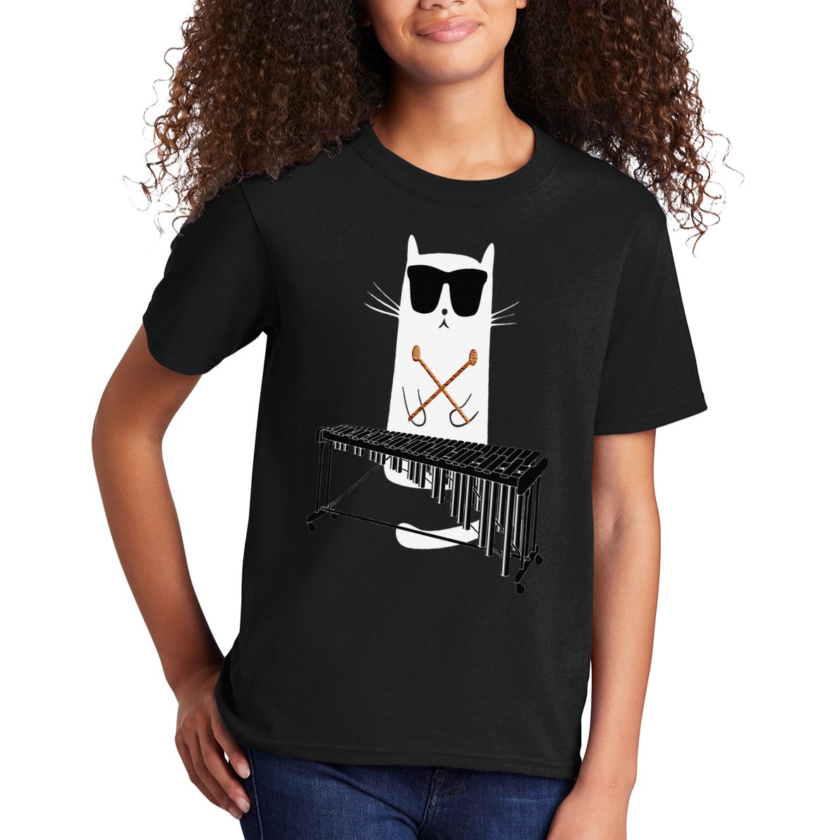 Funny Cat Wearing Sunglasses Playing Marimba Kids T-Shirt