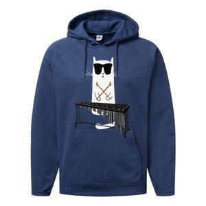 Funny Cat Wearing Sunglasses Playing Marimba Performance Fleece Hoodie