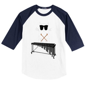 Funny Cat Wearing Sunglasses Playing Marimba Baseball Sleeve Shirt