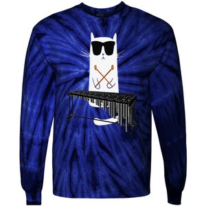 Funny Cat Wearing Sunglasses Playing Marimba Tie-Dye Long Sleeve Shirt