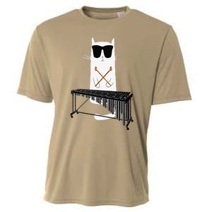 Funny Cat Wearing Sunglasses Playing Marimba Cooling Performance Crew T-Shirt