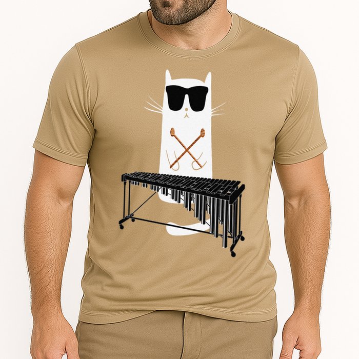 Funny Cat Wearing Sunglasses Playing Marimba Cooling Performance Crew T-Shirt