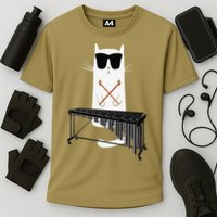 Funny Cat Wearing Sunglasses Playing Marimba Cooling Performance Crew T-Shirt