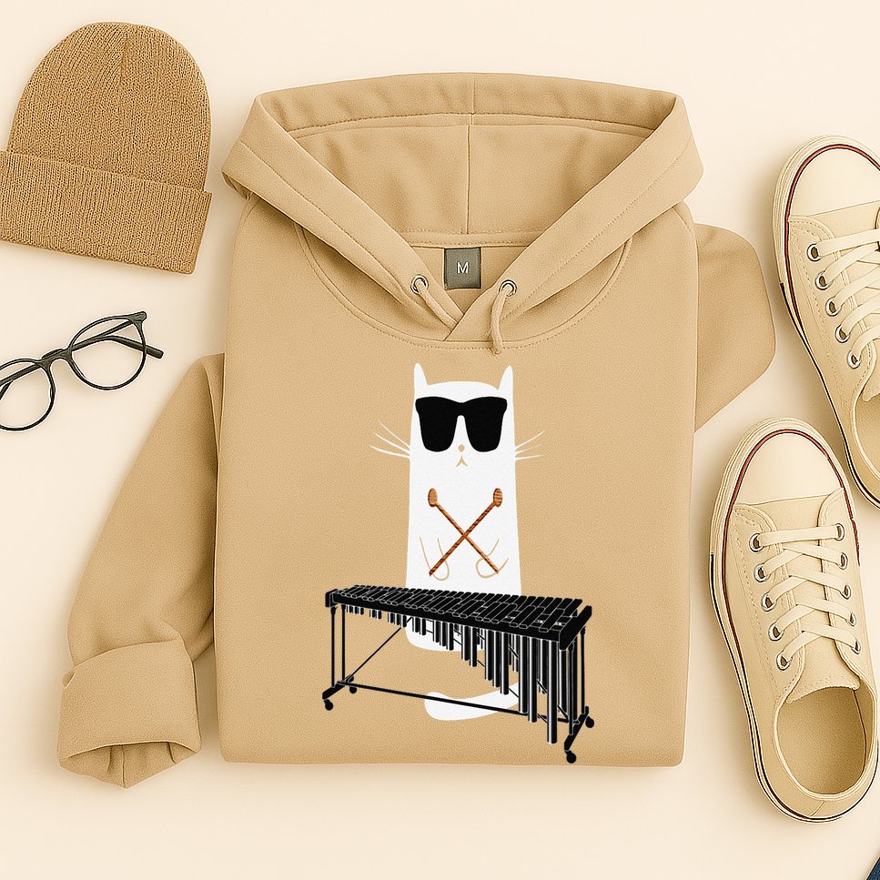 Funny Cat Wearing Sunglasses Playing Marimba Hoodie