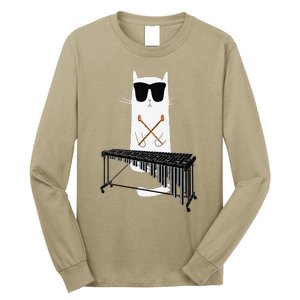 Funny Cat Wearing Sunglasses Playing Marimba Long Sleeve Shirt