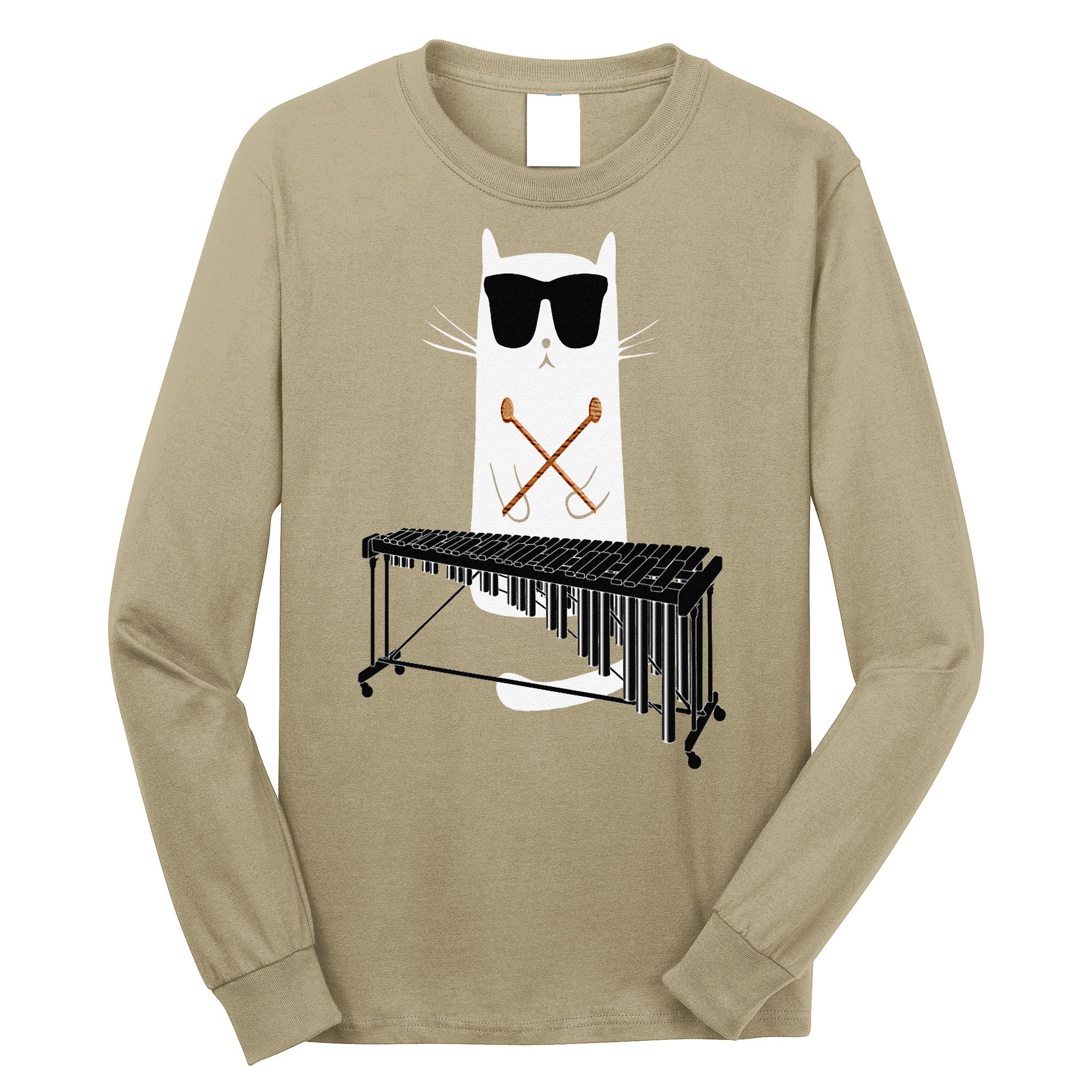 Funny Cat Wearing Sunglasses Playing Marimba Long Sleeve Shirt