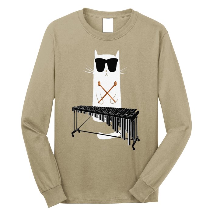 Funny Cat Wearing Sunglasses Playing Marimba Long Sleeve Shirt