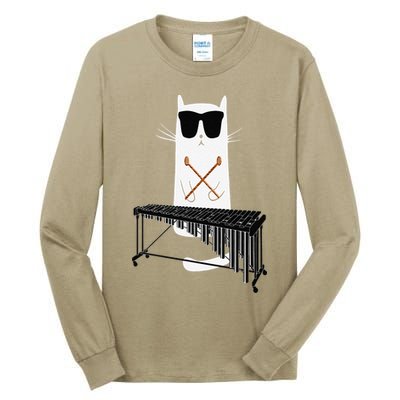 Funny Cat Wearing Sunglasses Playing Marimba Tall Long Sleeve T-Shirt