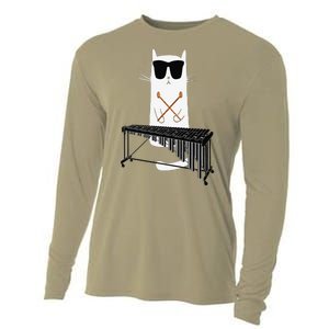 Funny Cat Wearing Sunglasses Playing Marimba Cooling Performance Long Sleeve Crew