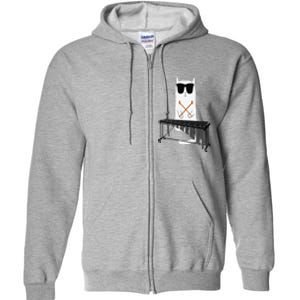 Funny Cat Wearing Sunglasses Playing Marimba Full Zip Hoodie