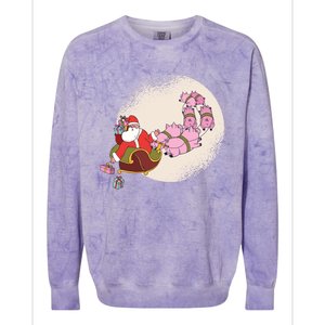 Funny Christmas When Pig Fly Oinkers Pulling Sleigh Gift Colorblast Crewneck Sweatshirt