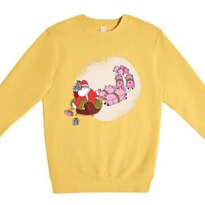 Funny Christmas When Pig Fly Oinkers Pulling Sleigh Gift Premium Crewneck Sweatshirt