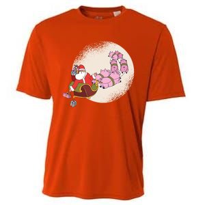 Funny Christmas When Pig Fly Oinkers Pulling Sleigh Gift Cooling Performance Crew T-Shirt