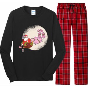 Funny Christmas When Pig Fly Oinkers Pulling Sleigh Gift Long Sleeve Pajama Set