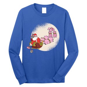 Funny Christmas When Pig Fly Oinkers Pulling Sleigh Gift Long Sleeve Shirt