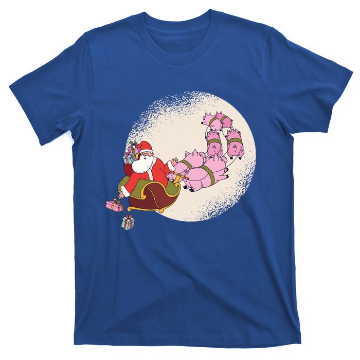 Funny Christmas When Pig Fly Oinkers Pulling Sleigh Gift T-Shirt