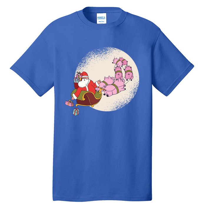 Funny Christmas When Pig Fly Oinkers Pulling Sleigh Gift Tall T-Shirt