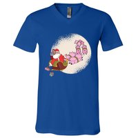 Funny Christmas When Pig Fly Oinkers Pulling Sleigh Gift V-Neck T-Shirt