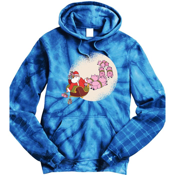 Funny Christmas When Pig Fly Oinkers Pulling Sleigh Gift Tie Dye Hoodie