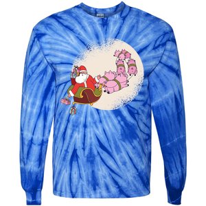 Funny Christmas When Pig Fly Oinkers Pulling Sleigh Gift Tie-Dye Long Sleeve Shirt