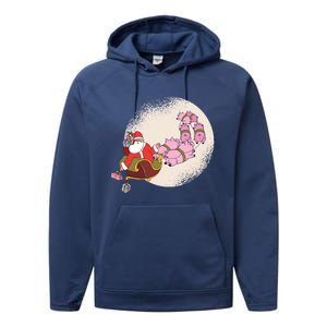 Funny Christmas When Pig Fly Oinkers Pulling Sleigh Gift Performance Fleece Hoodie