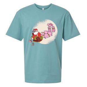 Funny Christmas When Pig Fly Oinkers Pulling Sleigh Gift Sueded Cloud Jersey T-Shirt