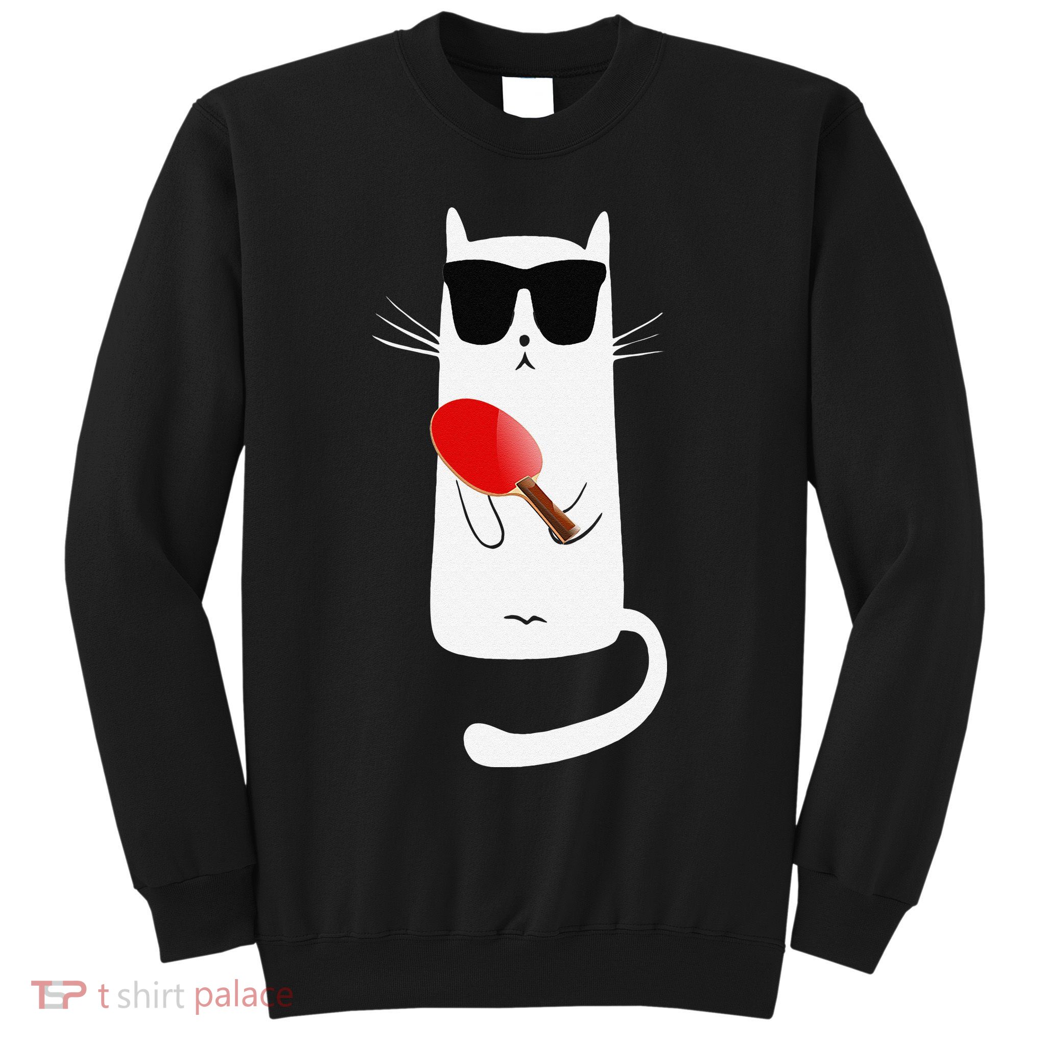 Funny Cat Wearing Sunglasses Playing Ping Pong Sweatshirt