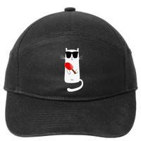 Funny Cat Wearing Sunglasses Playing Ping Pong 7-Panel Snapback Hat