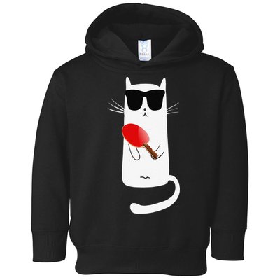 Funny Cat Wearing Sunglasses Playing Ping Pong Toddler Hoodie