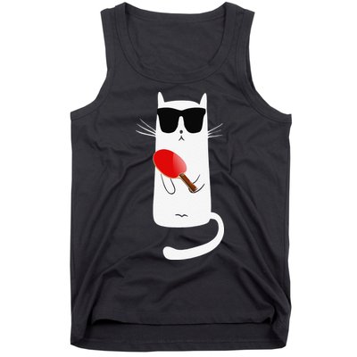 Funny Cat Wearing Sunglasses Playing Ping Pong Tank Top