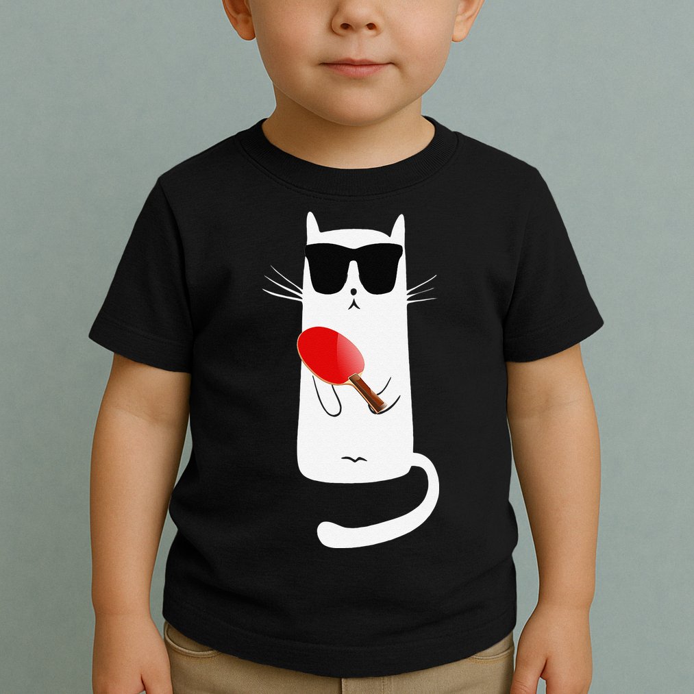 Funny Cat Wearing Sunglasses Playing Ping Pong Toddler T-Shirt