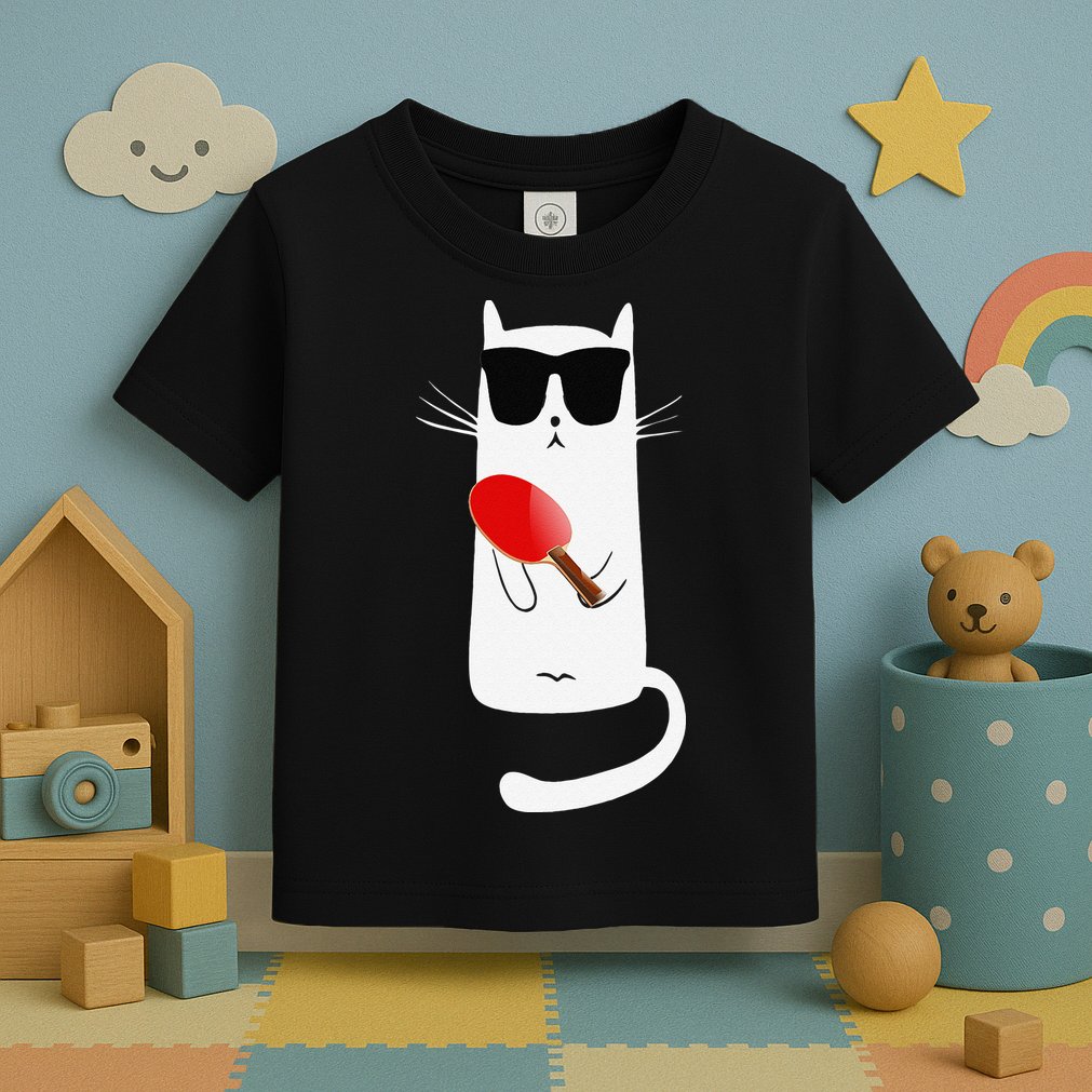 Funny Cat Wearing Sunglasses Playing Ping Pong Toddler T-Shirt