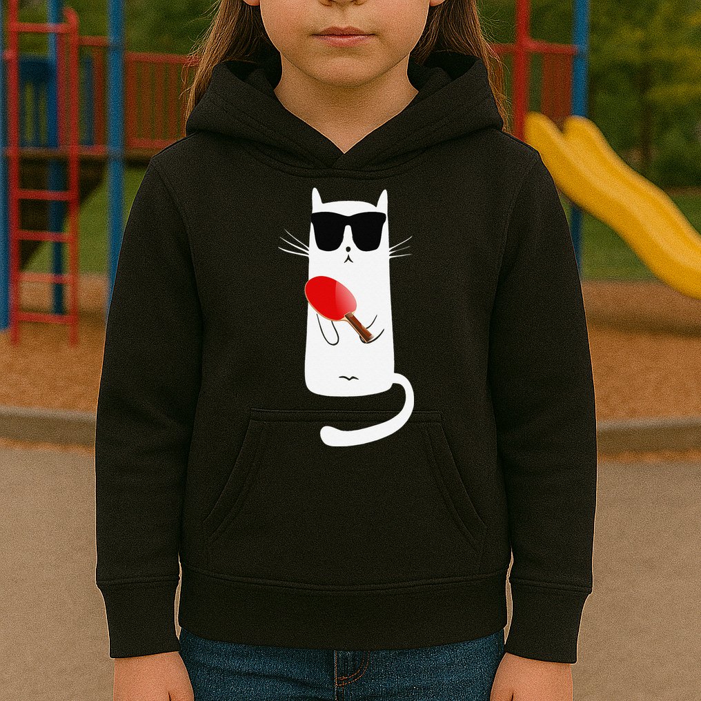 Funny Cat Wearing Sunglasses Playing Ping Pong Kids Hoodie