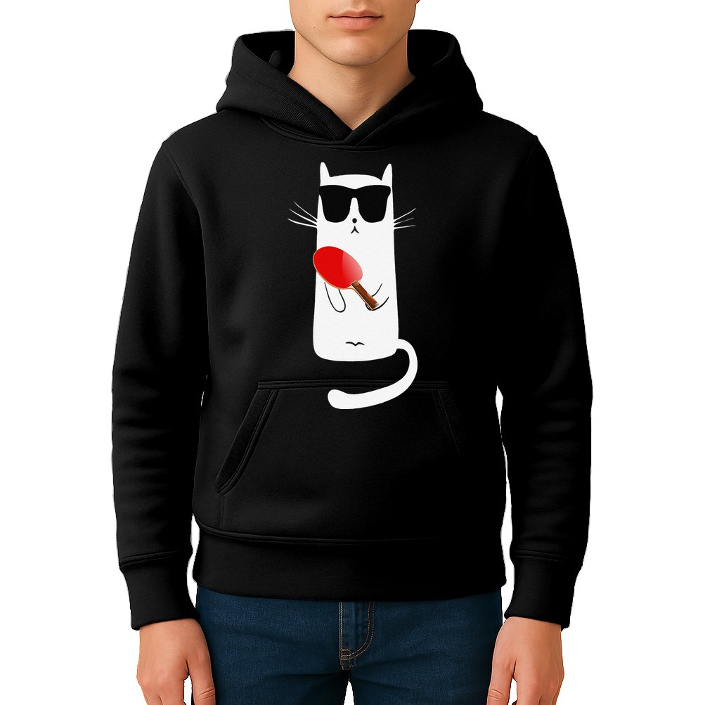 Funny Cat Wearing Sunglasses Playing Ping Pong Kids Hoodie
