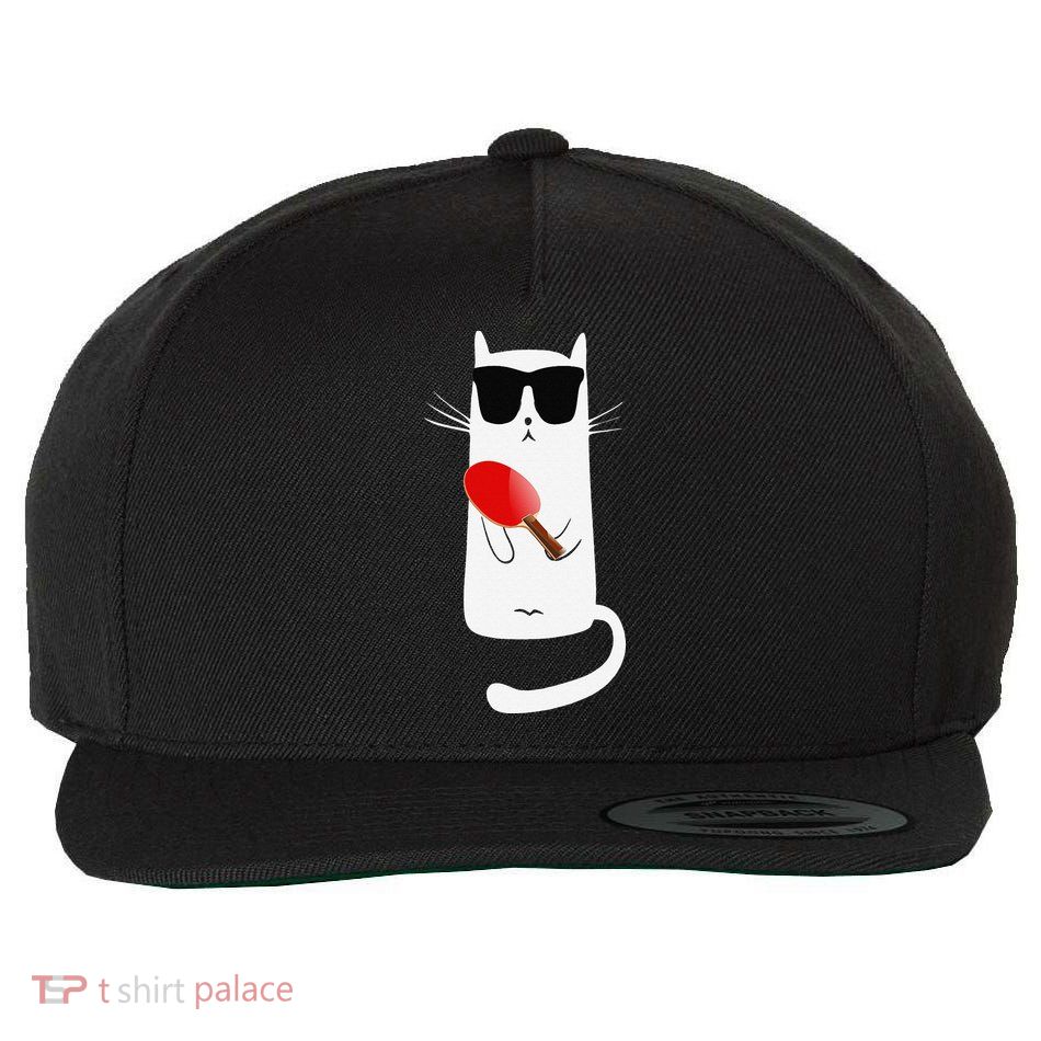 Funny Cat Wearing Sunglasses Playing Ping Pong Wool Snapback Cap