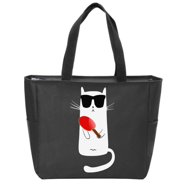 Funny Cat Wearing Sunglasses Playing Ping Pong Zip Tote Bag