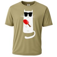 Funny Cat Wearing Sunglasses Playing Ping Pong Cooling Performance Crew T-Shirt