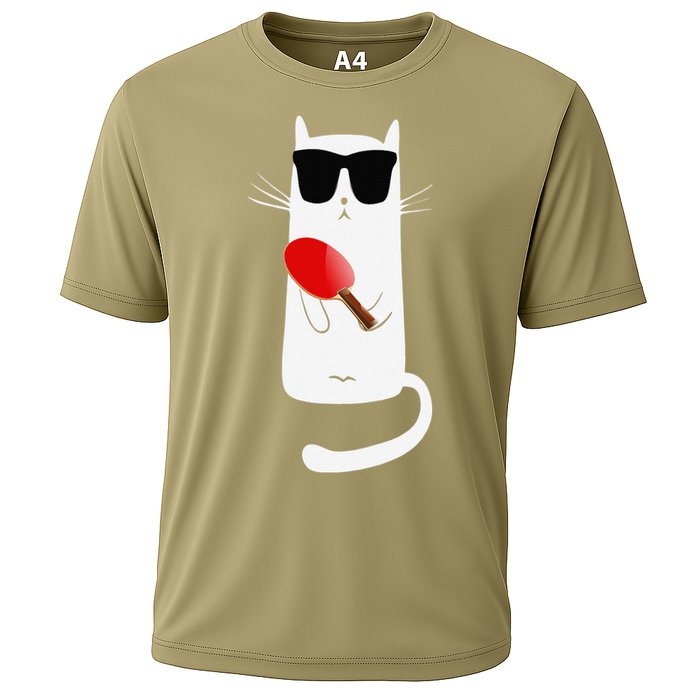 Funny Cat Wearing Sunglasses Playing Ping Pong Cooling Performance Crew T-Shirt