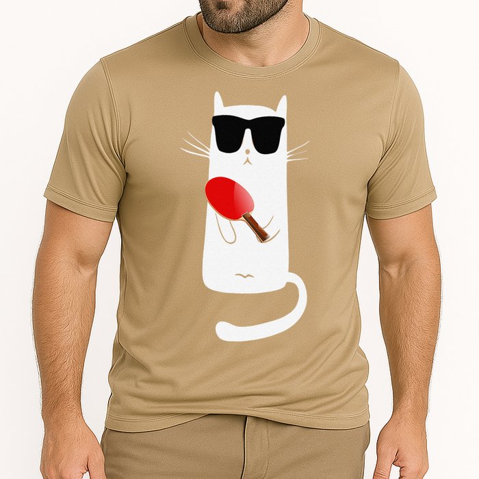 Funny Cat Wearing Sunglasses Playing Ping Pong Cooling Performance Crew T-Shirt