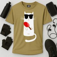 Funny Cat Wearing Sunglasses Playing Ping Pong Cooling Performance Crew T-Shirt